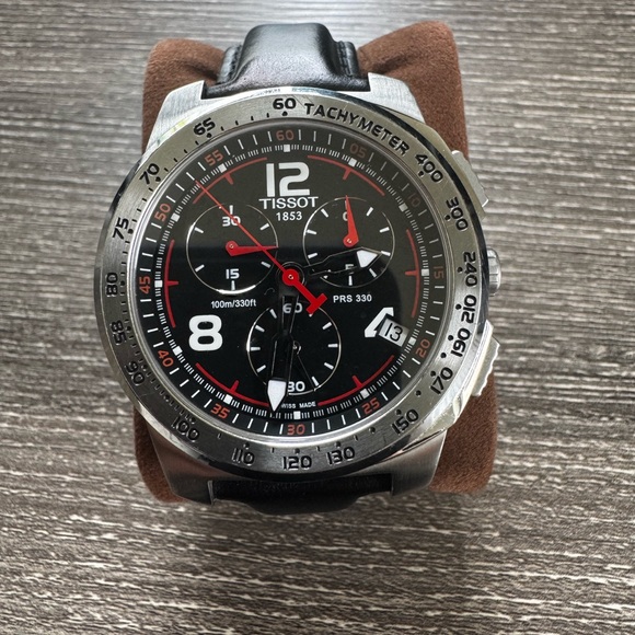Tissot Black and Silver PRS 330 with original Black Leather Band - Picture 1 of 6